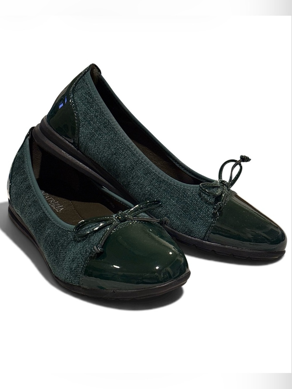 Patrizia by Spring Step Ashlin Green Patent Cap Toe Bow Ballet Flats Sz 37